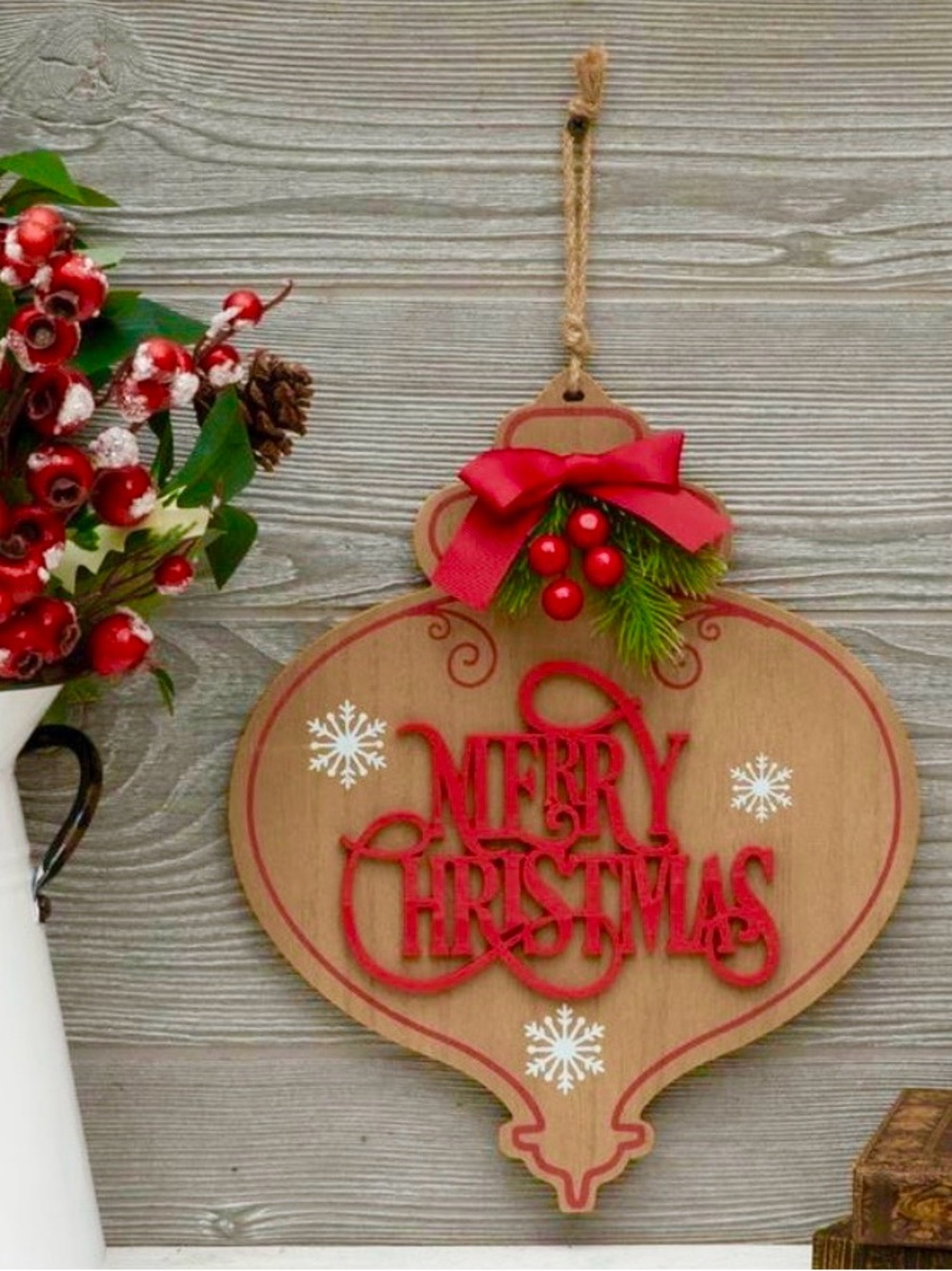 🆕- Merry Christmas Red Wooden Ornament Wall Hanging Decor